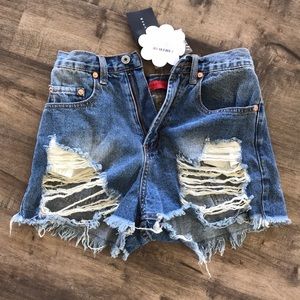 Distressed High-Waisted Denim Shorts